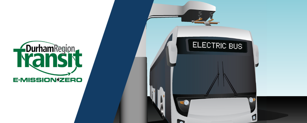 Durham Region Transit e-Mission Zero logo with graphic of electric bus