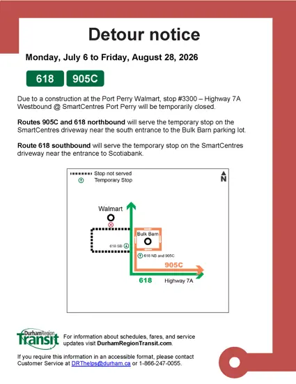 Detour Notice Monday July 6 to Friday, August 28, 2026 618 905C - Detour notice content available in main post